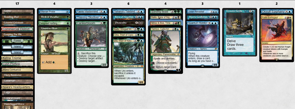 kethuel's tweet photo. First ever modo cube trophy with 5colour soup! Took a few 1-2s to get the hang of it. MTGO is honestly a lot easier to use than its reputation. Skipped past activating a walker/playing a land sometimes though - makes me appreciate arena's visual cues. Thanks for the vids @lsv :) https://t.co/KREOusryL1