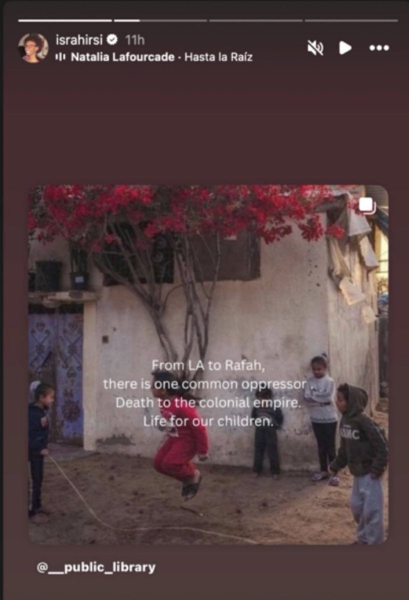 EYakoby's tweet image. Ilhan Omar’s daughter posted on Instagram, wishing death to the “colonial empire from LA to Rafah.”

She’s just saying what Ilhan’s too scared to admit: they hate the United States and want to burn it down—and they’re not even hiding it anymore.