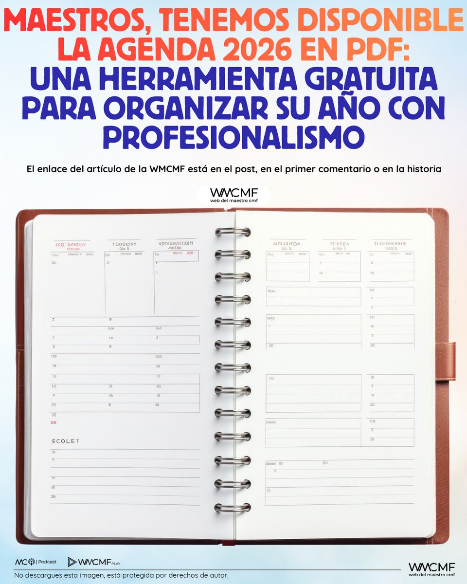 Maestro, descarga la nueva agenda y regálate una herramienta pensada para ordenar tu tiempo, aliviar la carga diaria y acompañarte durante todo el año escolar con claridad, foco y equilibrio profesional. Enlace: webdelmaestrocmf.com/portal/agenda-…

👉 Esta imagen está protegida y no puede