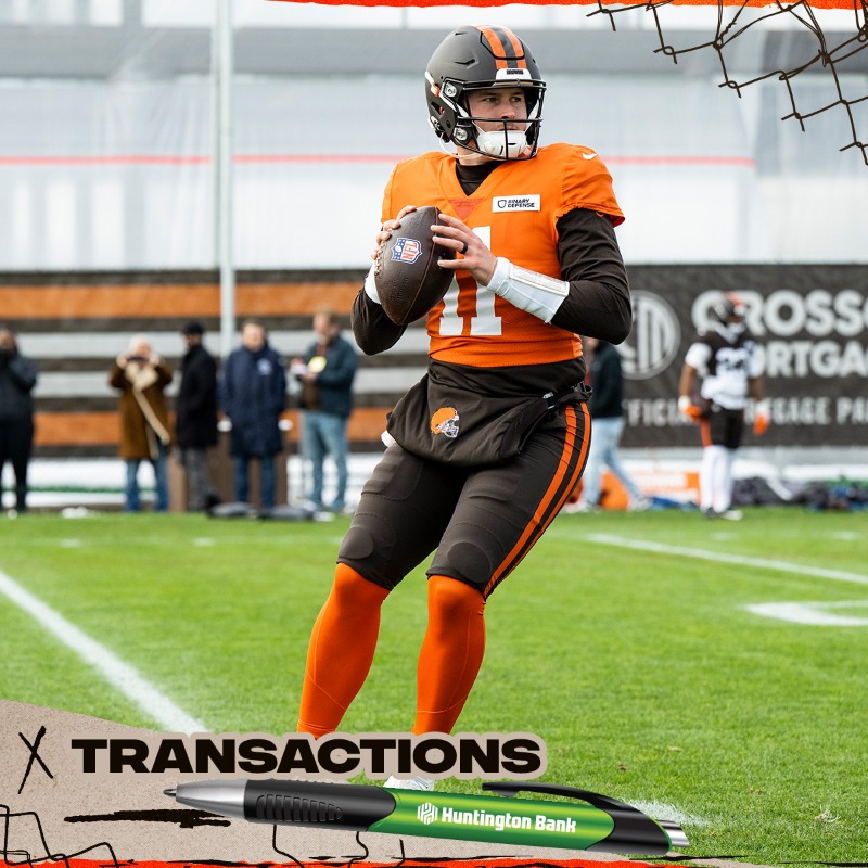 Browns's tweet photo. We've elevated TE Sal Cannella and QB Bailey Zappe from the practice squad