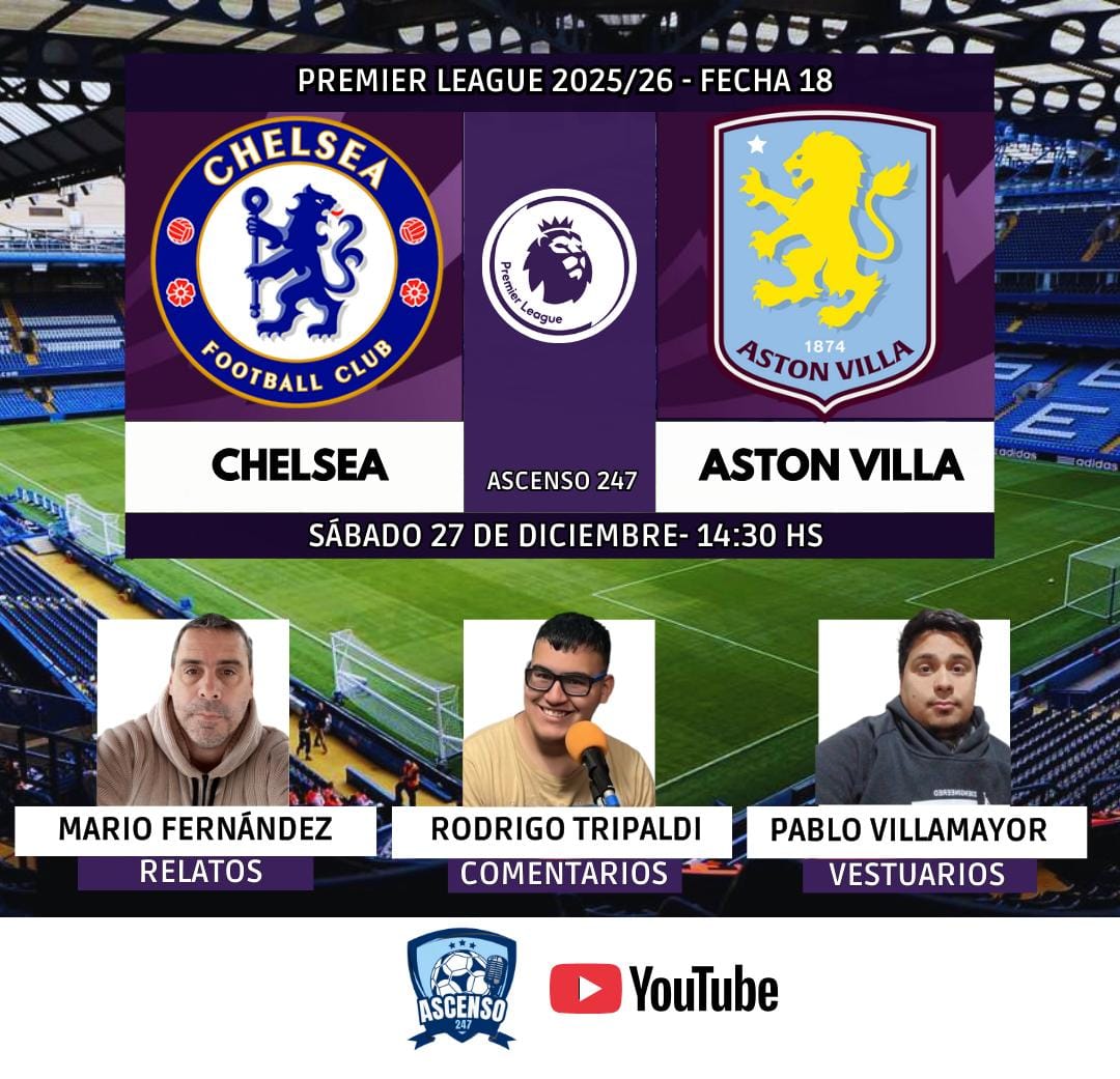 ascenso247's tweet photo. ⚽ #PremierLeague 🏴󠁧󠁢󠁥󠁮󠁧󠁿 | #Chelsea vs. #AstonVilla 
🎙 Relator: Mario Fernández 
🎙 Comentarista: @TripaldiRodrigo
📋 Vestuarios: @pablovillamay10
📺 Youtube de Ascenso 247
✉️ MD para publicitar con nosotros 
🤳 #PREMIERxAscenso247 - CHEAST 
Dale RT 🔃
https://t.co/vUqTIbxWld https://t.co/fUOj6JppC8