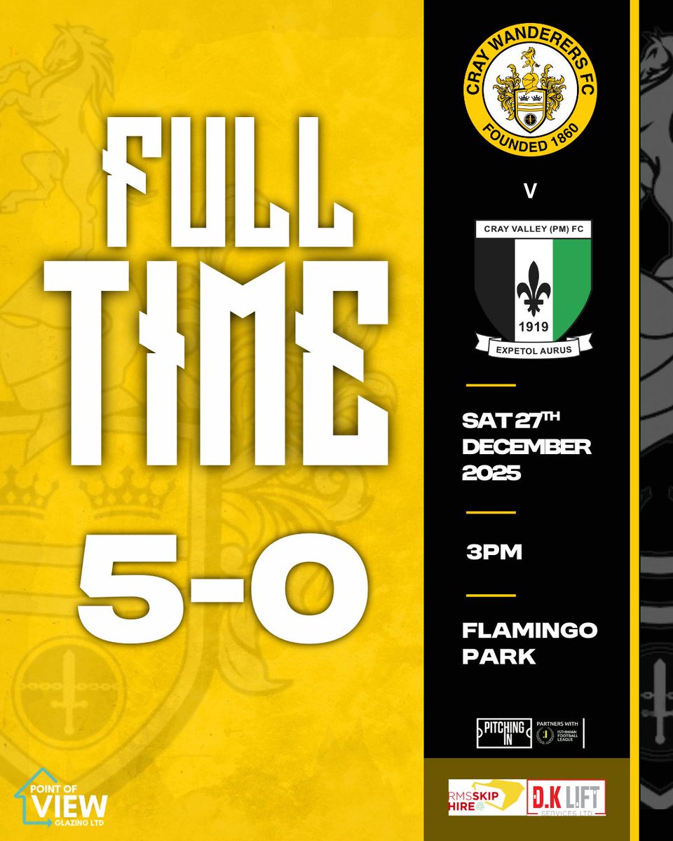 OfficialWands's tweet photo. FT - @OfficialWands 5 @CrayValleyPM 0

The Wands finish 2025 in 5th place after an excellent team performance with five goals with Alex Hernandez (2), Harry Waldock, Soul Kader and Jordy Mongoy on target and a clean sheet. https://t.co/CpPCBZjIcW