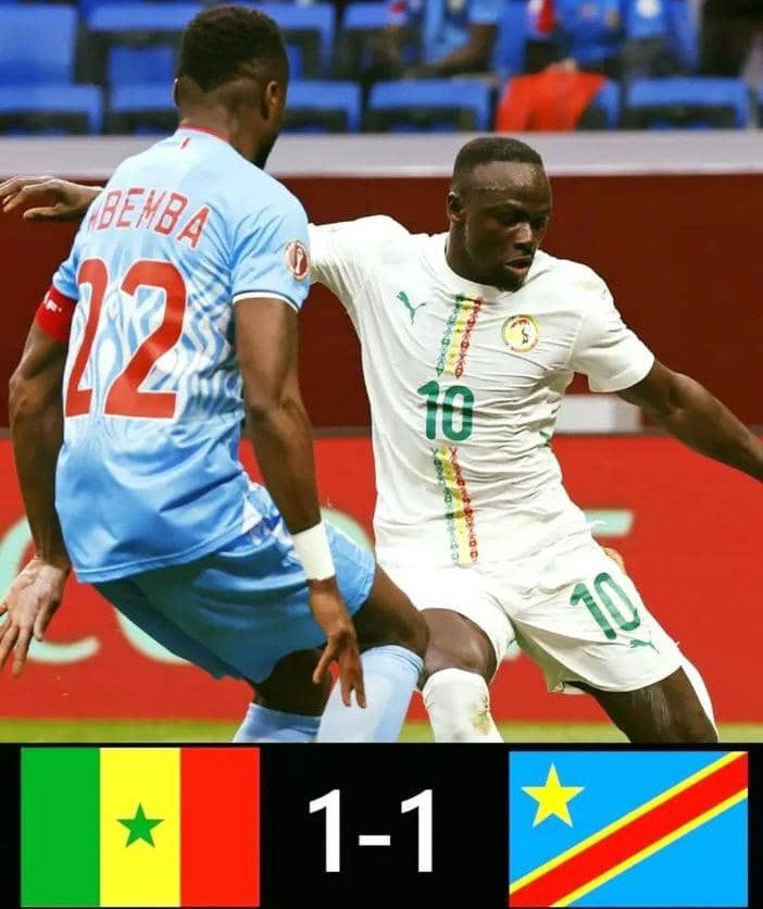 CAN Maroc 2025 : les Léopards de la RDC et les Lions de la Teranga se sont quittés sur un score de 1 but partout. Les buts de la rencontre ont été marqués par Cédric Bakambu du côté des Léopards à la 60e minute et Sadio Mané pour le Sénégal à la 69e minute.
