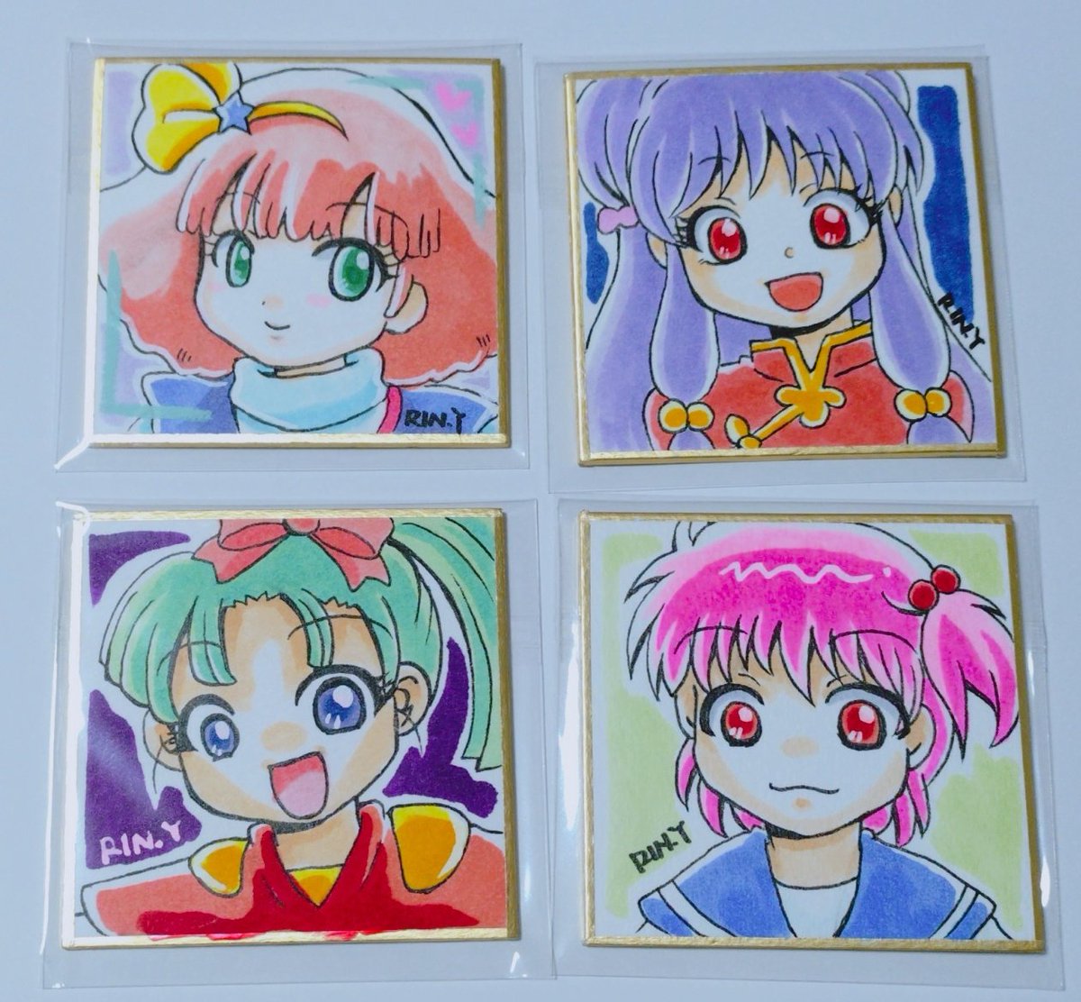 在庫整理していたら、2年ほど前にミニ色紙に描いたイラスト(80年代