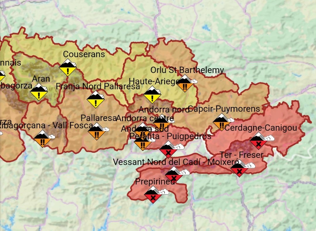 Compte demà! Típic dia que mires la méteo i veus que la nevada minvarà al Pirineu fins i tot amb clarianes i potser més d'un pensarà a anar fora de pistes. Cal tenir molt present el perill d'ALLAUS que hi ha a la serralada, sobretot al sector oriental, on ha nevat molt. Seny!