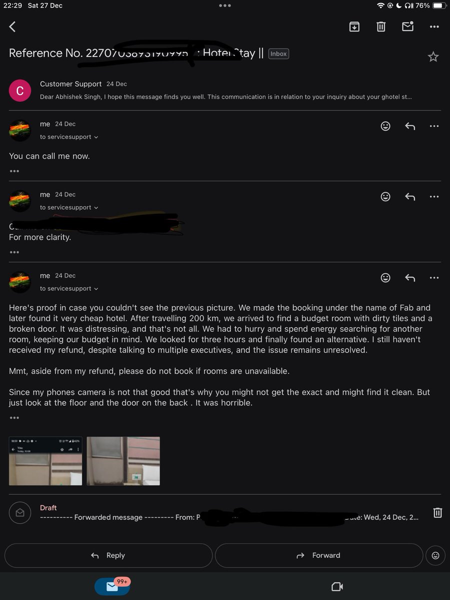 PriyaSharma0e's tweet photo. Beware of booking hotels via @myntra @makemytrip! I booked @fabhotels Tanvi Grand, but it was a nightmare. Dirty tiles, broken doors, and zero safety. The hotel manager was dismissive, telling us to find other options if we weren't happy. Total lack of accountability! 🧵 https://t.co/C0CKKb5YYF