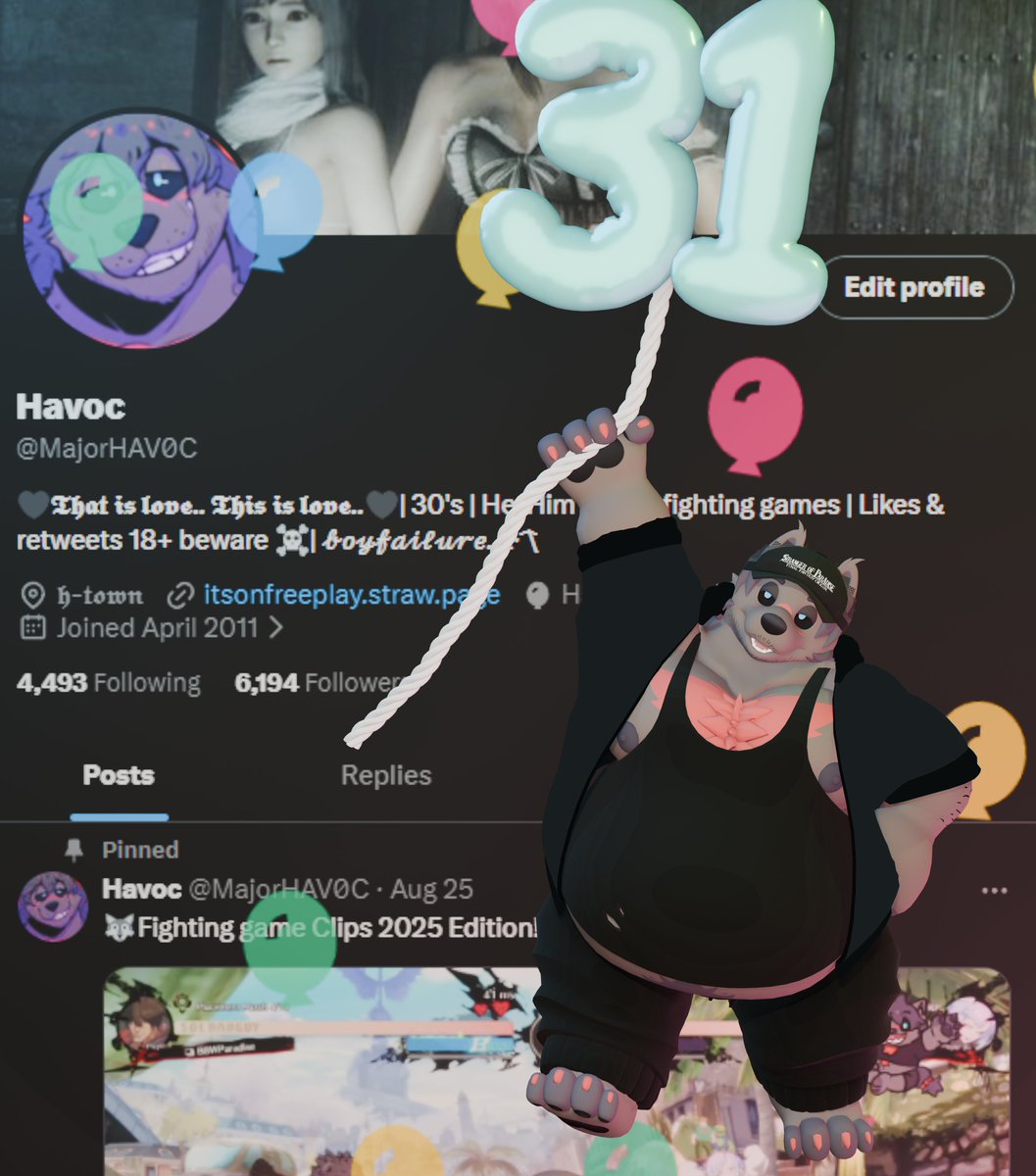 MajorHAV0C's tweet image. WIDE WOLF BIRTHDAY!!! HITTING 31!! 🎈🎈🎂✨