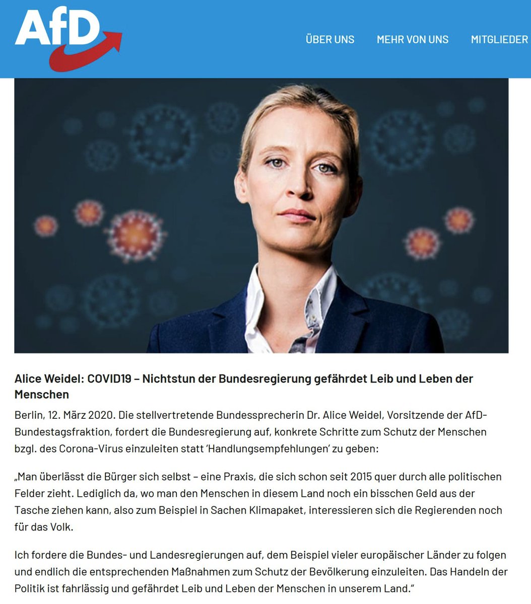 <a href="/NaomiSeibt/">Naomi Seibt</a> <a href="/Alice_Weidel/">Alice Weidel</a> Also Weidel in 2020:
"I urge the federal and state governments to follow the example of many European countries and finally initiate the necessary measures to protect the population. The actions of politicians are negligent and endanger the lives and health of people in our