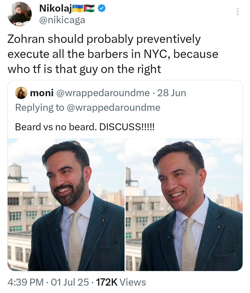 nikicaga's tweet image. Zohran didn't listen to me and now they're doing this to him