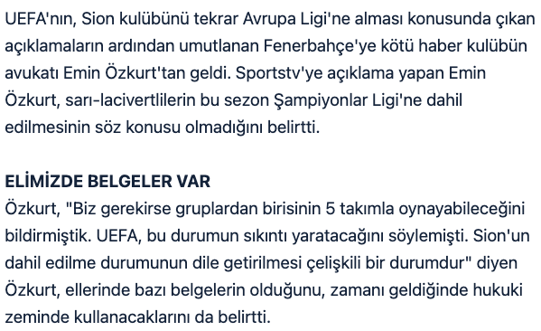 dünden beri galatasaray'ı küme düşürmeye çalışan emin özkurt, fenerbahçe 2011'de şike yaptığı gerekçesiyle şampiyonlar liginden men edilince fenerbahçe'nin cl'de herhangi bir grupta 5. takım olarak yer almasını talep etmiş ve uefa tarafından taşak geçilerek reddedilmiştir.