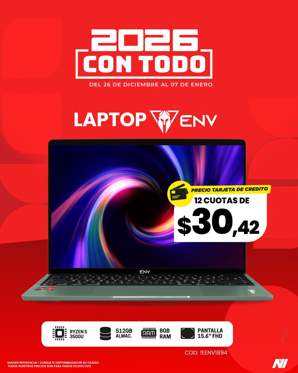 novicompu's tweet image. Novinauta: Inicia el 2026 con todo!! 🚀
Estrena laptop y prepárate para un año nuevo recargado 💻✨
Visita Novicompu… ¡te esperamos! 🔥
#Novinauta #Novicompu #AñoNuevo #NuevoAño #LaptopNueva #Tecnología #Ofertas #Inicio2026