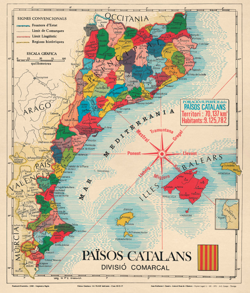 censpoblecatala's tweet image. L’abast del Cens del Poble Català és el domini lingüístic a mitjan segle XX (excepte Andorra), abans de l’inici de la substitució demogràfica.   

Està basat en el mapa d’en Ballester. La fundació @reeixida el va reeditar al 2020.