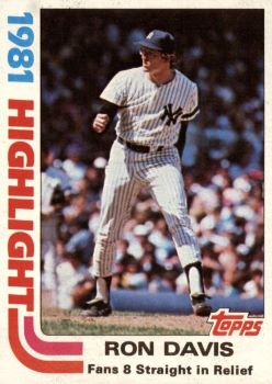 1975Topps's tweet image. Card #2 - 1981 Highlight: Ron Davis Fans 8 Straight in Relief (NYY 4, CAL 2).

On 5/4/81 Davis struck out Ed Ott, Bobby Grich, Butch Hobson, Rod Carew, Rick Burleson, Dan Ford, Fred Lynn and John Harris consecutively to set a new mark for relief pitchers (since surpassed). #Topps