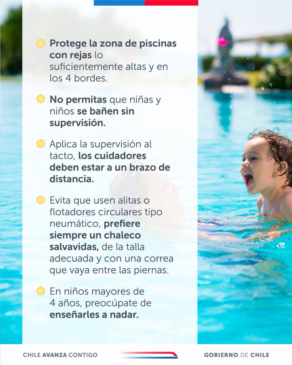 SeremiSalud_IX's tweet photo. Este verano, protege a niñas/os y adolescentes mientras disfrutan de las piscinas. ☀️

Elige lugares autorizados, evita la exposición al sol en horas de mayor calor y mantén una supervisión constante.
La prevención es clave para evitar accidentes y golpes de calor. #CampañaVerano https://t.co/9H1jFbaFyU