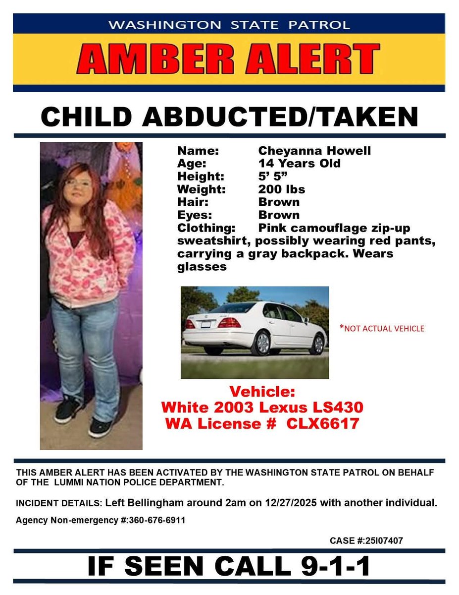 therealest1_B's tweet photo. **AMBER ALERT**
**WASHINGTON STATE** https://t.co/EFMvhRJTgU