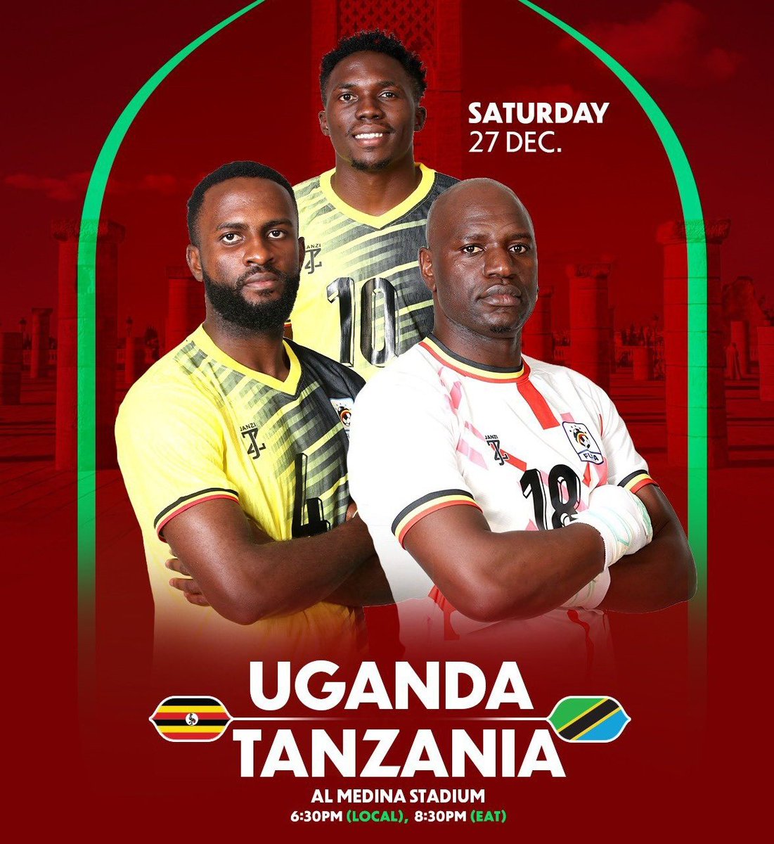 It’s DERBY NIGHT.

The lights are on at Al Medina &amp; the energy is unmatched as Uganda faces Tanzania.

Both teams are hungry for those first points, but there’s only room for one King of East Africa tonight. Who are you screaming for?
#TotalEnergiesAFCON2025
#GoldenPosts