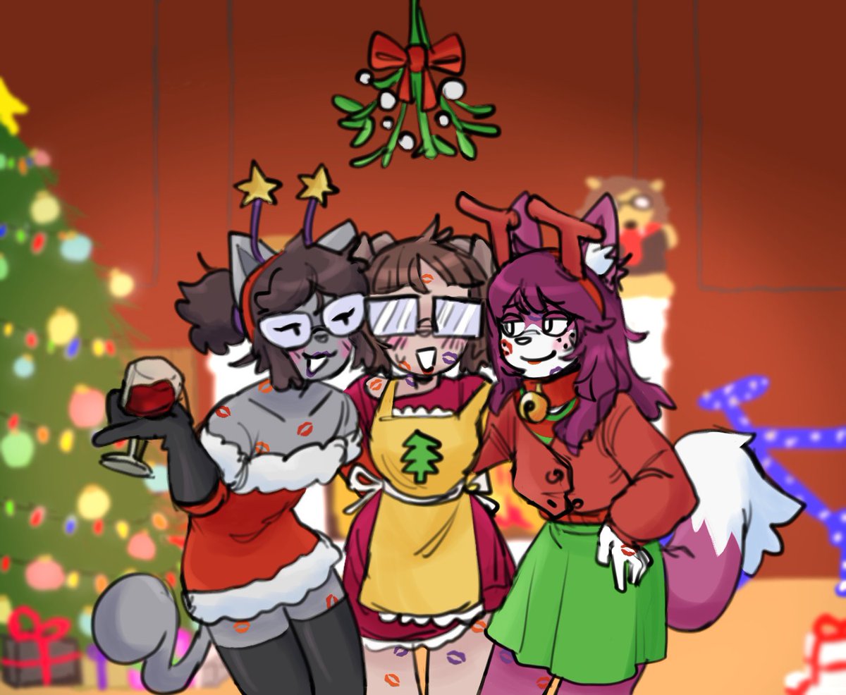 RadiantRudi's tweet image. Christmas Collab with my girlfriends!!!
@murninatair did the lineart, I did the colors &amp;amp; @PotyNeige did the background :D
#furry #furryartwork