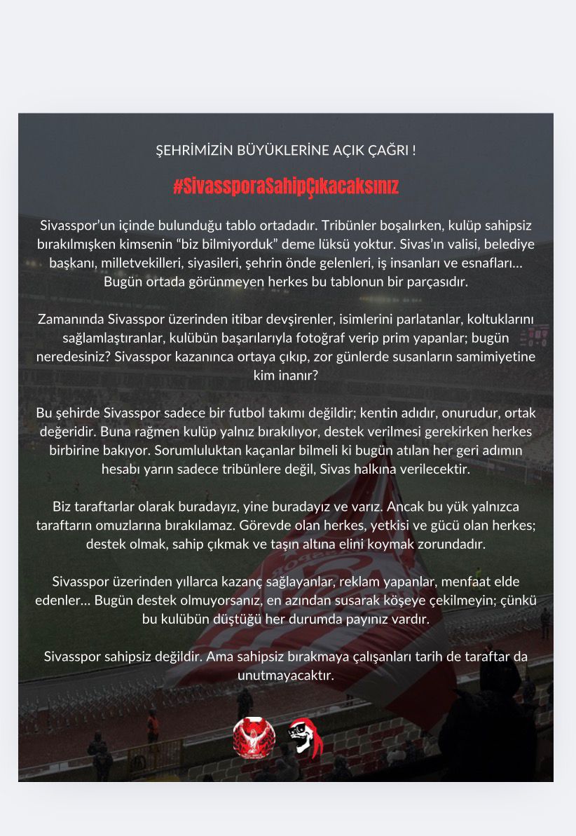 Türkiye kupası kutlamasında sahnede kim varsa, iyi günde ekranlara sahnelere kim çıkıyorsa Sivasspor a sahip çıkacaklar!!!

#SivassporaSahipÇıkacaksınız