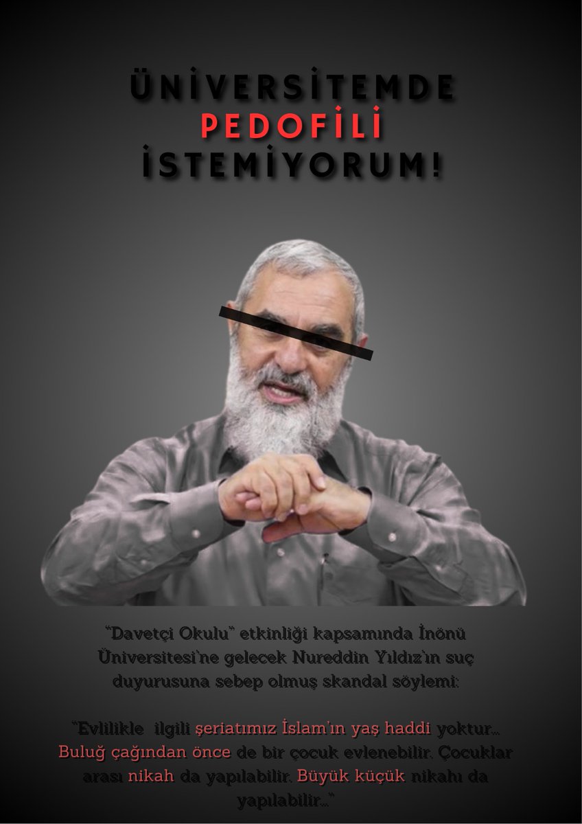 wrathatred's tweet photo. Merhaba iyi günler. Ben 6 Şubat merkez illerinden biri olan Malatya İnönü Üniversitesi'nden bir öğrenciyim. Üniversitemizin Bakış Açısı adındaki topluluğu tarafından bir etkinlik planlamasına Nureddin Yıldız da davet edilmiş.

6 yaşında kız ve erkek çocukların evlenebileceğine+ https://t.co/jijOiFG3hM