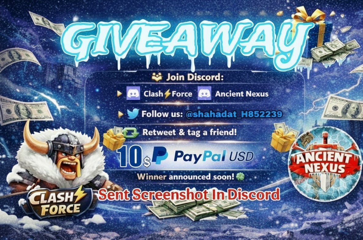 Ancient_Nexus's tweet photo. 𝟭𝟬$ 💸  ᑭayᑭal Giveaway!🎁
❤️React this post 
ᖴollow @ShahadatH85239 
Join discord 👇
https://t.co/VbFCai792O
🔄 Retweet &amp; tag a friend!
Must you Sent/post Screenshot In Discord Ancient Nexus ( server ) 
https://t.co/n0hyWB5Lbf all proof!
📆End date 05 January 2026.
Enjoy ✌️ https://t.co/wINaPtXl7h