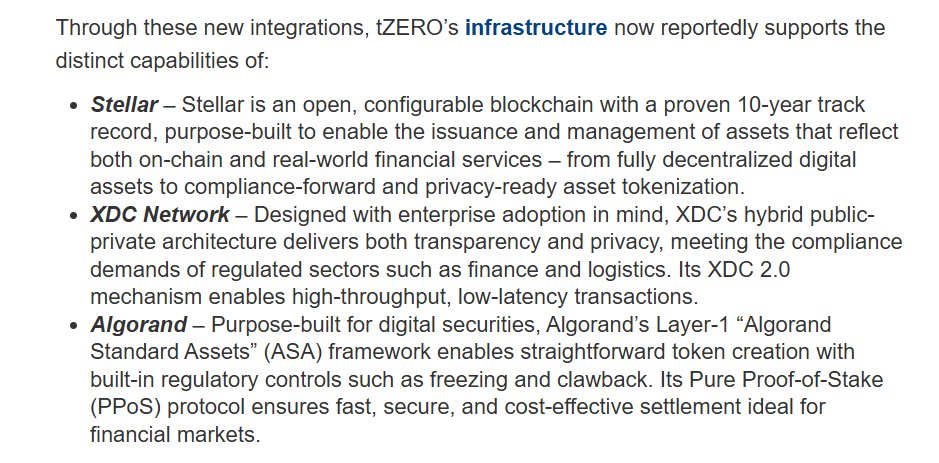 tZERO expands its regulated tokenization stack to Stellar, <a href="/XDCNetwork/">XDC Network</a>, and Algorand — reinforcing a chain-agnostic future for RWAs and digital securities.

Read more 👇
crowdfundinsider.com/2025/12/256861… #XDC #RWA #Tokenization #Blockchain