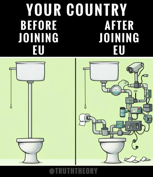 Väldigt bra beskrivning av inriktningen av #eu och Bryssel. Vem kunde ana det..., <a href="/carlbildt/">Carl Bildt</a> ? :) 

Verkligheten överträffar ironin. De reglerar ihjäl ekonomin, och vill veta allt i detalj om alla med massövervakning. #svpol