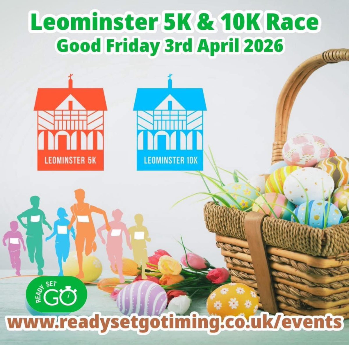 Entries now open for Leominster Easter 5k &amp; 10k Race 2026! 

For all the information, please visit 👇🏻 
readysetgotiming.co.uk/events