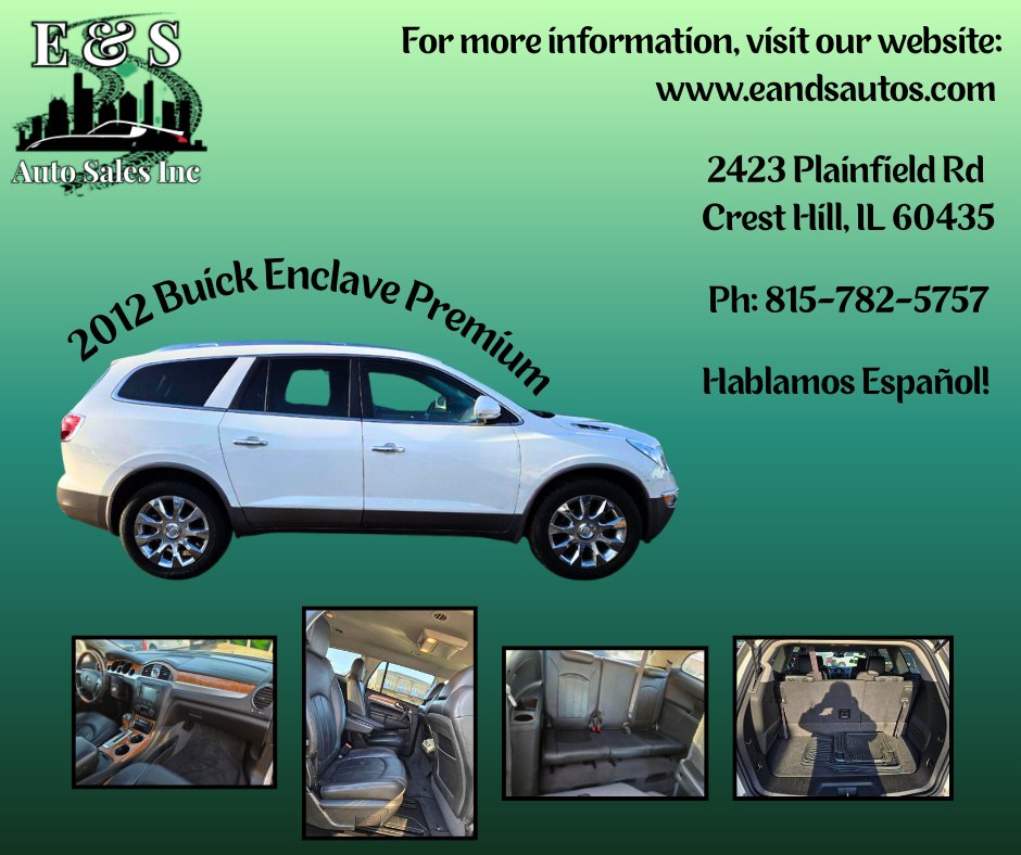 EandSAutoSales's tweet photo. 2012 Buick Enclave Premium
#buick #buickenclave #awd #thirdrow #leather #cars #suv #carsforsale #cresthill #finance https://t.co/Pd7g0wzKdG