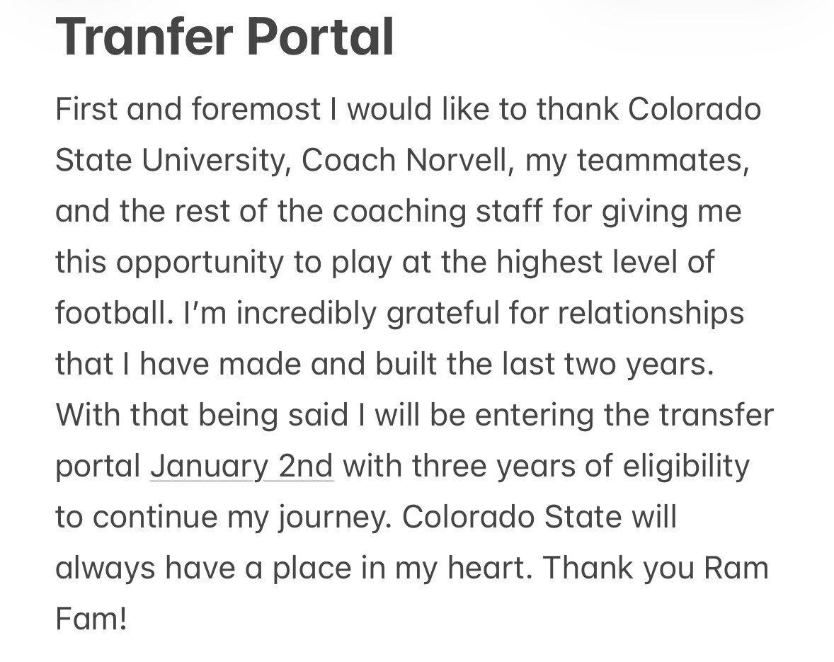 StudebakerKylan's tweet image. Thank you CSU! I’m so grateful for this opportunity, but more excited for the future and what’s ahead. I will be entering the transfer portal with three years of eligibility!