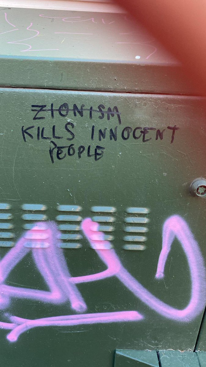 HeidiBachram's tweet image. This was graffitied in Brighton near a synagogue today. I reported it to the police and case closed same day. No action. Not sure how loudly we have to yell that this is antisemitic and dangerous.
