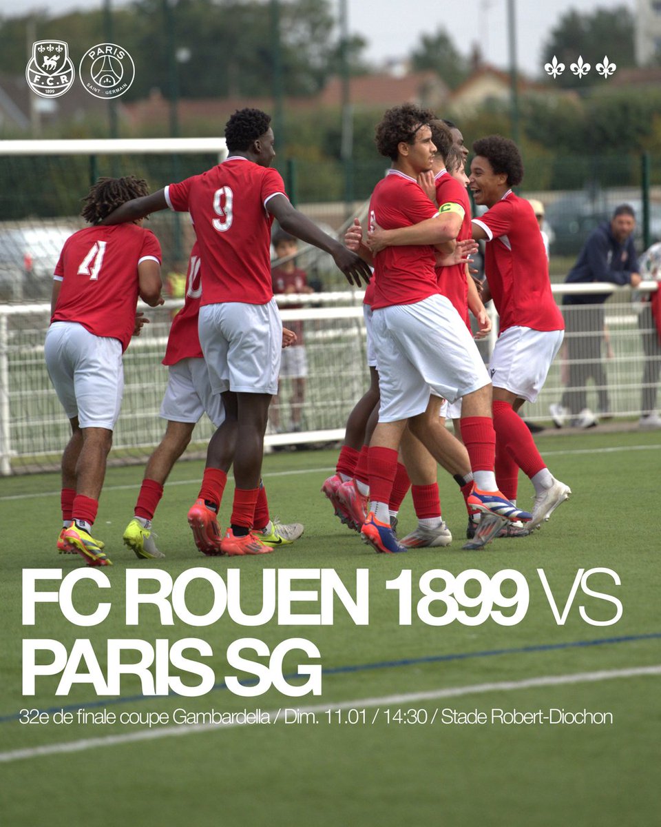 Une affiche de prestige pour bien débuter 2026 🤩

Le 32e de finale de Coupe Gambardella entre le FCR et le Paris SG se disputera au stade Robert-Diochon le dimanche 11 janvier à 14h30 🏆

🤝 Match organisé par l'Association FC Rouen
🎟️ Tarif unique : 5€. Ouverture uniquement