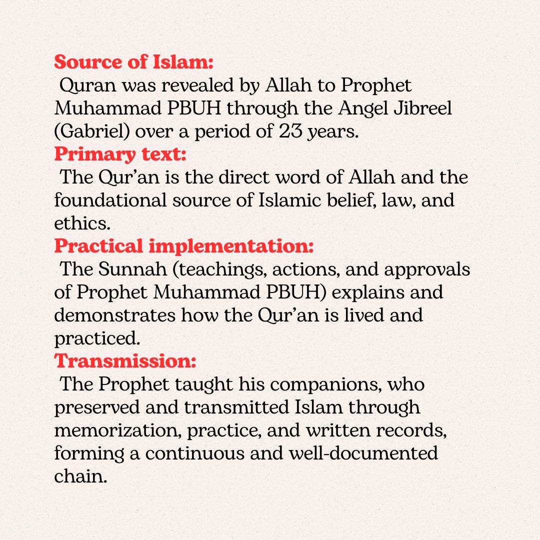 MWFaithOfficial's tweet image. No individual or group holds ownership over Islam. The Prophet of Allah entrusted the Muslims with the Book of Allah (Quran) and his Sunnah.

Quran comes from Allah → revealed to Muhammad PBUH → conveyed to humanity.
#IslamicTeachings