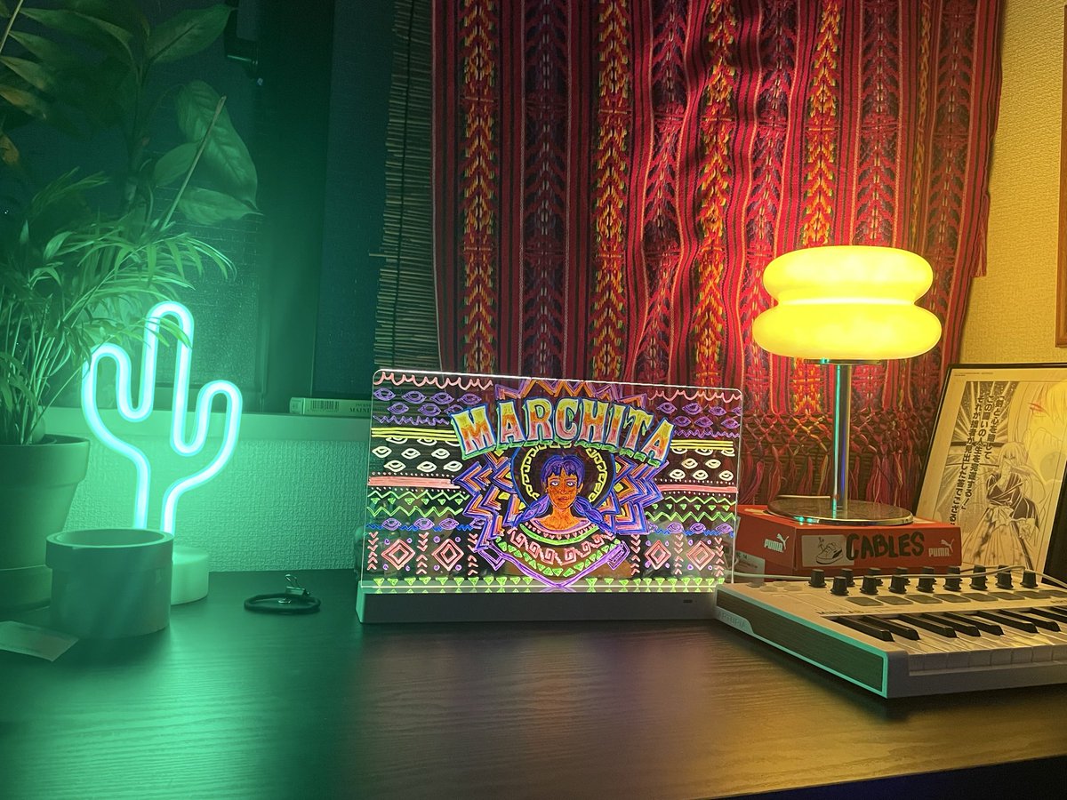 My kid wasn’t really interested in his glowing erase board so I used it to paint Marchita’s cover art. 😅