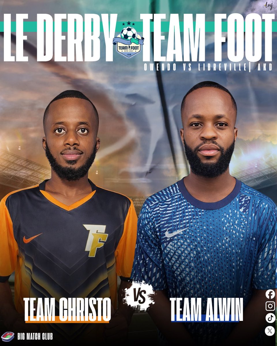 Le Derby Team Foot est de retour ce dimanche 27 décembre à 9h30 au Big Match Club d’Owendo !
Owendo 🆚 Libreville
Christo 🆚 Alwin
Un derby spécial pour finir l’année en beauté ⚽🔥
#DerbyTeamFoot
#ASTF
#JSB