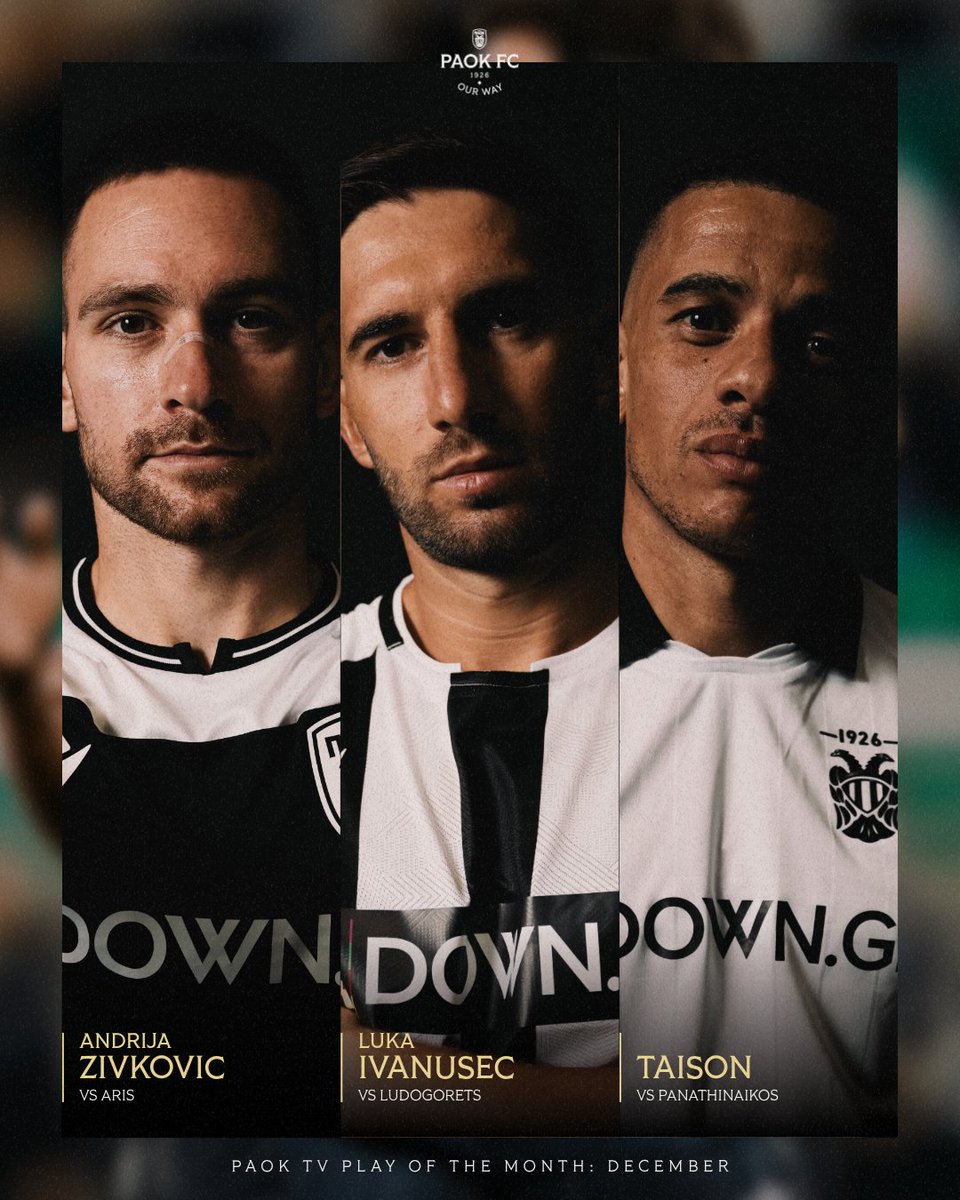 PAOK_FC's tweet photo. Κλείνουμε τους διαγωνισμούς του Δεκεμβρίου με το #PAOKTV #PlayOfTheMonth. Μπείτε στο link παρακάτω και ψηφίστε την κορυφαία ενέργεια του μήνα που μας πέρασε. #poll #December #PAOK #Zivkvovic #Ivanusec #Taison
🔗https://t.co/NtcNGsXizD https://t.co/WMgWTazRTI