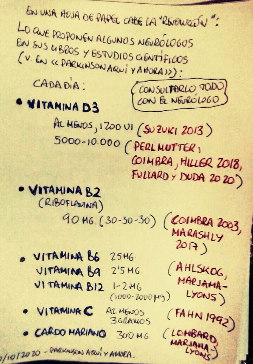 La revolución del Parkinson cabe en una simple hoja de papel.
Sabios  y valientes neurólogos se han atrevido - no es fácil salirse del  discurso dominante- a dejarnos en libros y a recomendarnos en estudios  científicos estos verdaderos tesoros. parkinsonaquiyahora.blogspot.com/2020/11/la-rev…