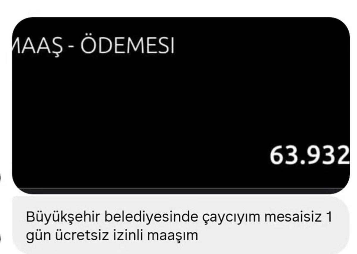 Bir Büyükşehir Belediyesi’nde çalışan çaycının maaşı.

Belediyeler halktan zorla alınan vergilerle torpilli şekilde işe aldıkları personellerine bol keseden maaş dağıtıyorlar.

Kimse bana bu sistemin normal olduğunu anlatamaz kardeşim.

Belediye, memur sistemi değişmeli.