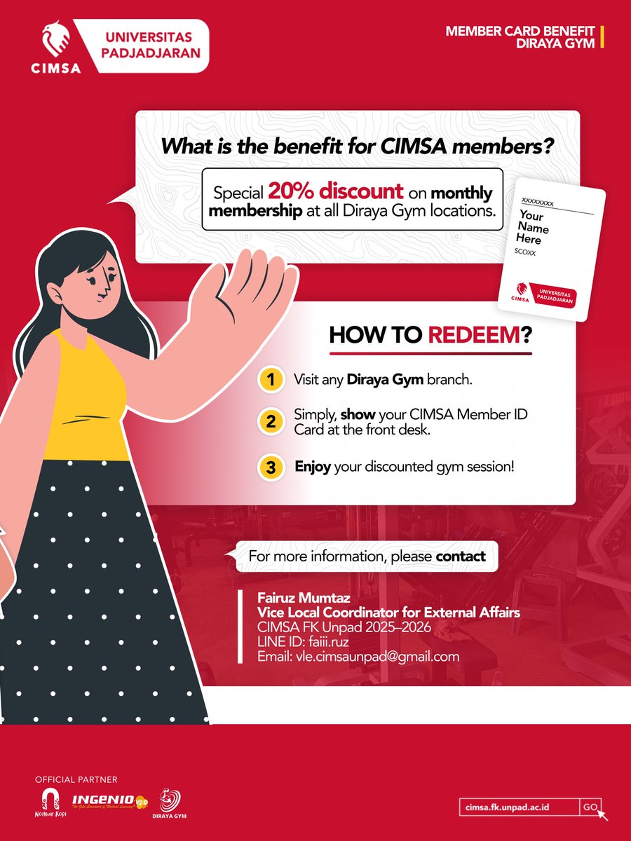 cimsaunpad's tweet photo. [MEMBER CARD BENEFIT: CIMSA FK UNPAD X DIRAYA GYM]

Greetings, CIMSA!

CIMSA FK Unpad is proud to announce a new partnership with Diraya Gym as part of our Member Card Benefit program. https://t.co/izEJ0nz62M