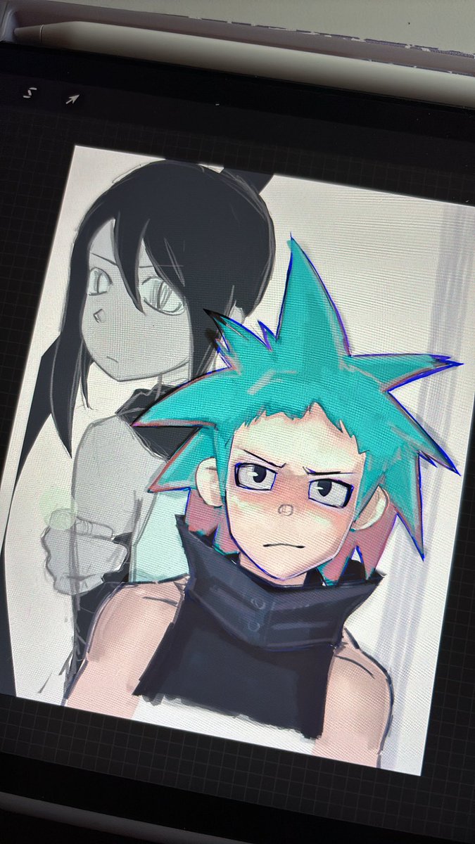 moirasyum's tweet image. wip of black star and tsubaki 🩵 #souleater