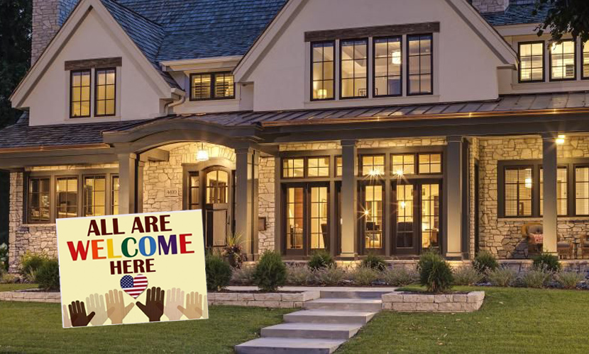 Reductress's tweet photo. ‘All Are Welcome Here,’ Says Sign in Neighborhood Where Average Home Costs $2 Million: https://t.co/Rf85gHY9c8 https://t.co/JzpKWb9bpQ