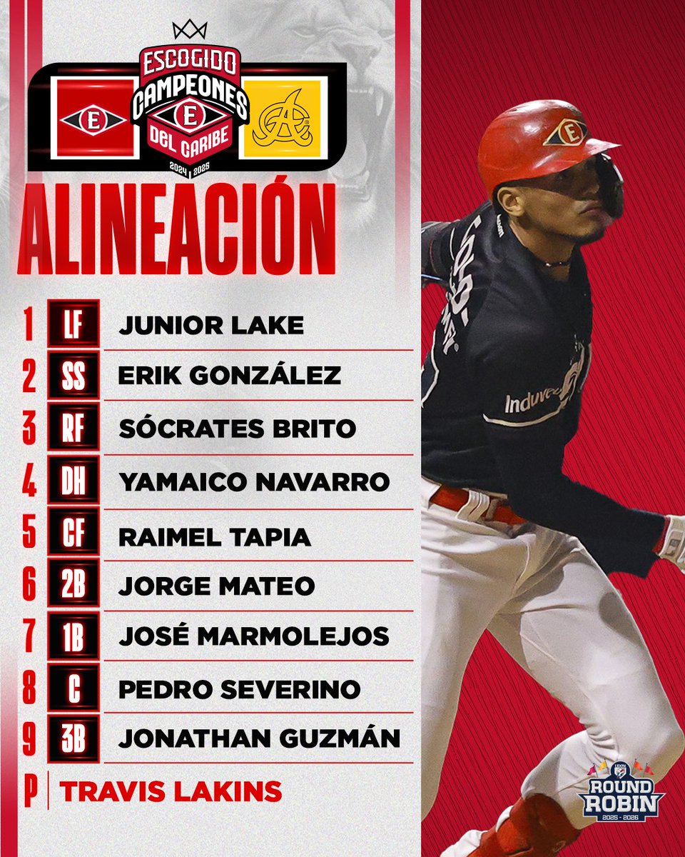 ¡LINEUP ROJO!🦁💪💥

Nuestros Leones que salen al terreno la tarde de hoy en el Estadio Cibao.🏟️

#LeonesDelEscogido