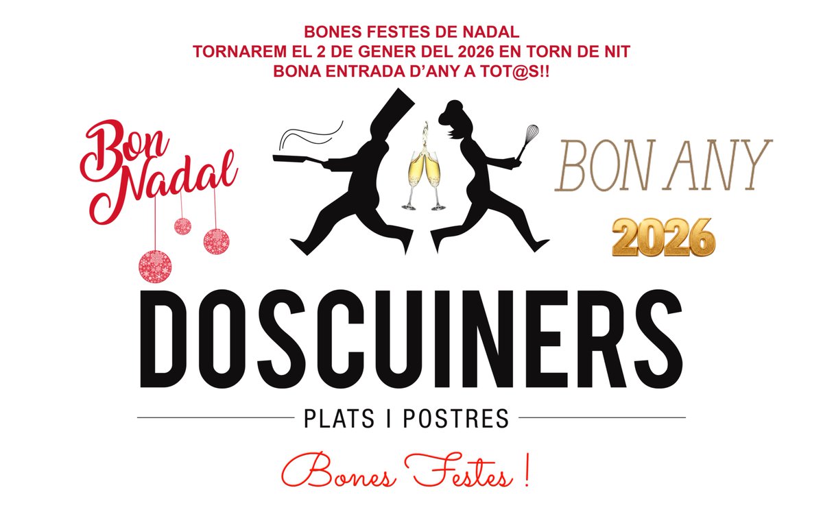 DosCuiners's tweet image. 🎄BONES FESTES DE NADAL🎅🏻
🥂BON ANY NOU PLE DE SALUT🍾
👩🏻‍🍳TORNEM EL 2 DE GENER PER LA NIT😋
📌doscuiners.com
#DosCuiners #Maresme #Mataró #Barcelona #gastronomia #Gourmet #foods #foodlovers #tapas #bcndelicatessen #comidasana #healthyfood #delicious #bonnadal #navidad