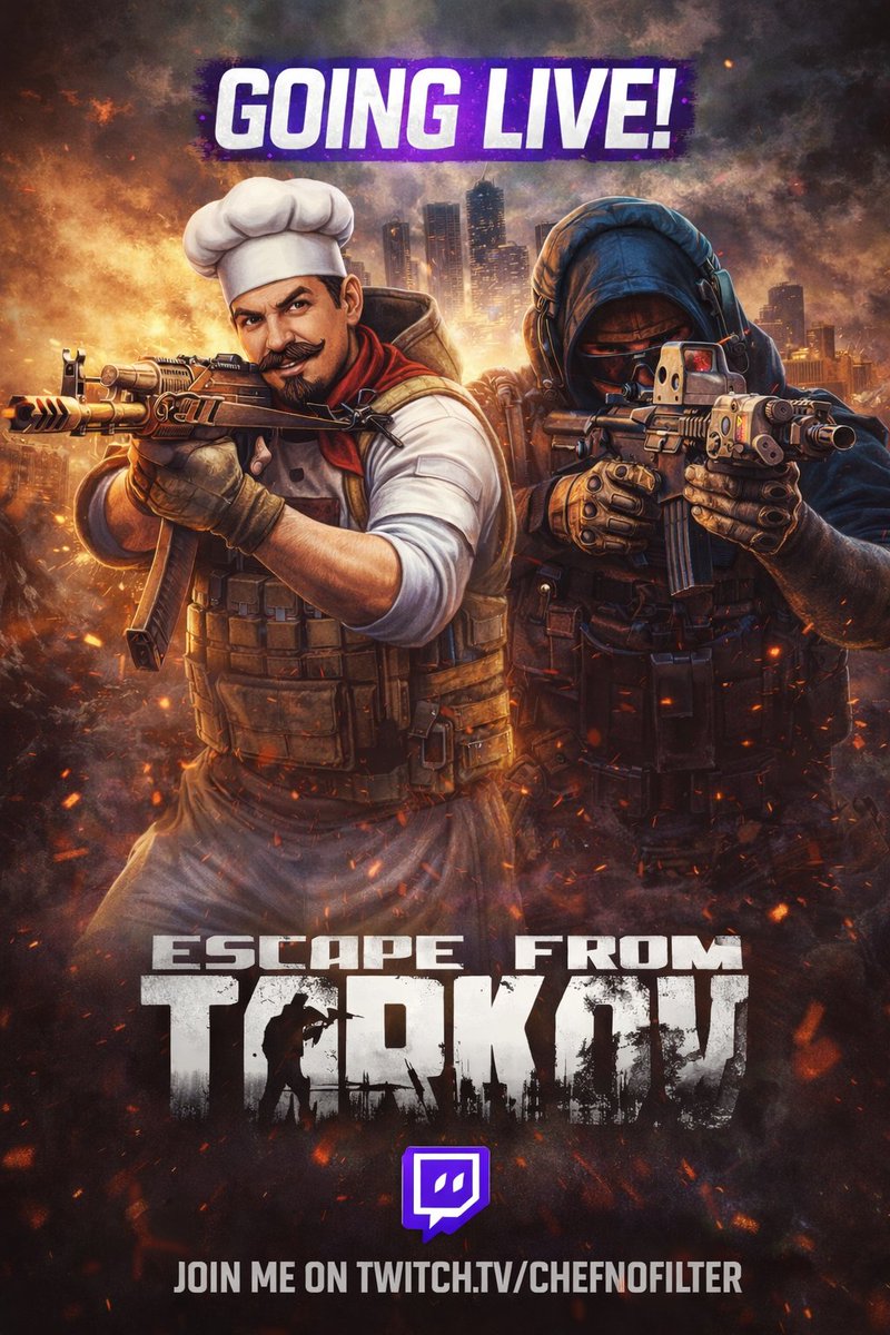 ChefNoFilter's tweet image. LIVE NOW: Tarkov raids with @IronsbaneTV 

Tactical panic is mandatory. Survival is optional.
Watch the chaos 👇
twitch.tv/chefnofilter

#Tarkov #EFT #TwitchStreamer #EscapefromTarkov