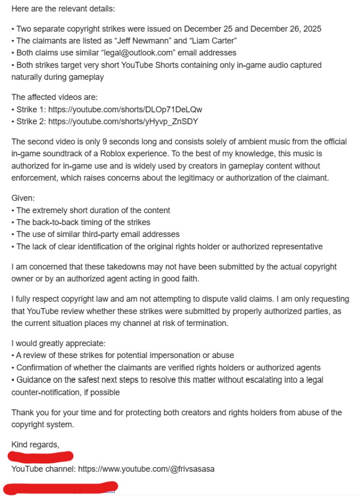 frivsasasa's tweet photo. I would like some help here with false strikes on my terminated youtube channel (Jaeger Rbx). Please do something about this @TeamYouTube https://t.co/1VVV7VZQ8u