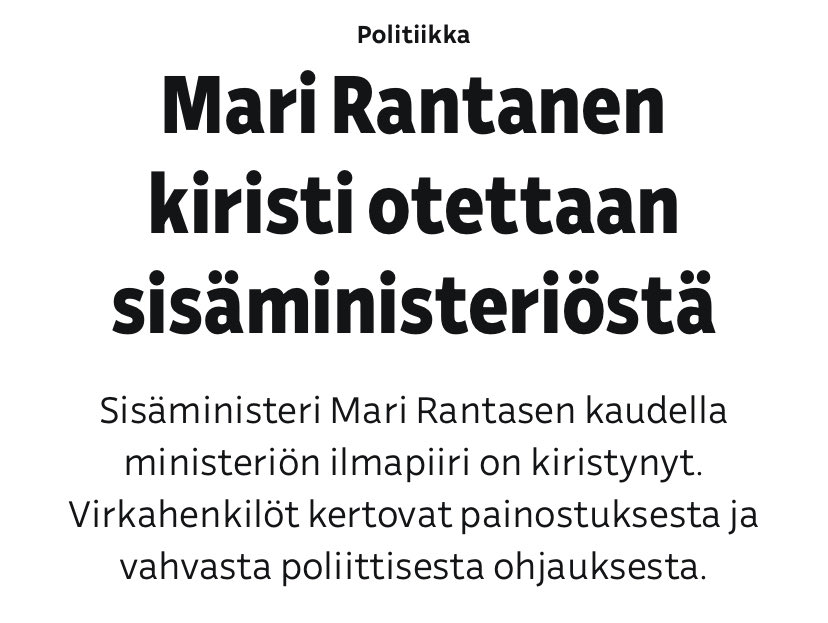 Ministerin tehtävä on johtaa ministeriötä ja huolehtia esikuntansa kanssa siitä, että demokraattisesti valitun hallituksen hallitusohjelma etenee ministeriöissä esityksiksi eduskuntaan. Virkamiesten tehtävä on toteuttaa näitä hallitusohjelman mukaisia esityksiä.

Sisäministeri