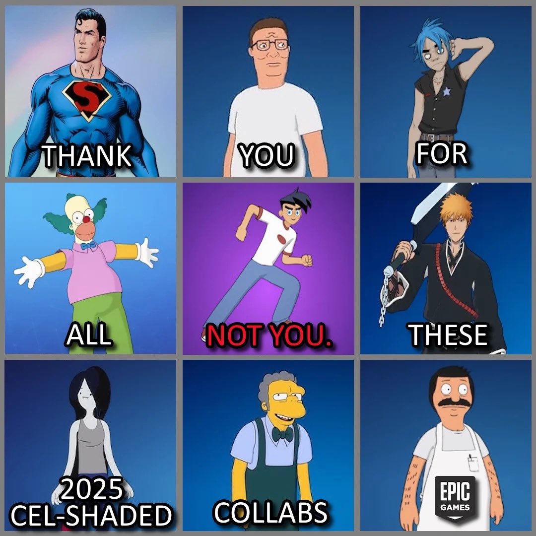 InfoFortniteES's tweet image. Gracias colaboraciones de cell shade de 2025 (quizá no a todas).

u/ComeAlongWithTheSnor