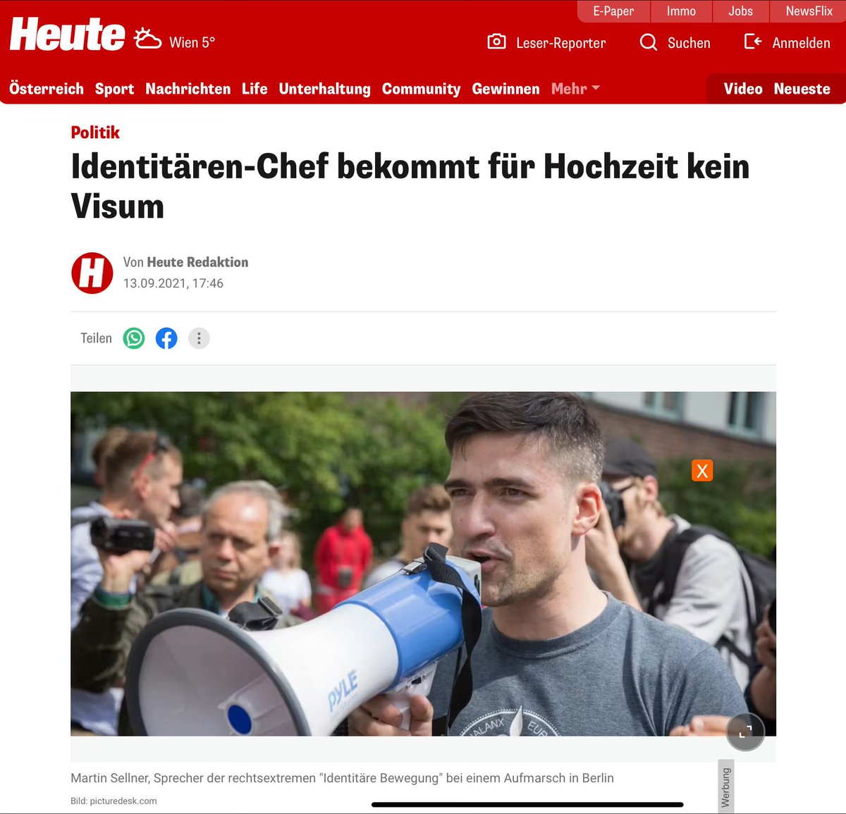 Ach Martin, Du #AustroNazi und Feigling, Du Intelligenzabstinenzler hast sicher nur „vergessen“, daß auch die #USA Dir das Visum entzogen haben.
Nicht mal zu Deiner eigenen Hochzeit mit einer US Bürgerin durftest Du einreisen.

#Sellner #Nazi #Trump