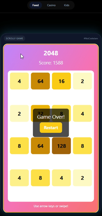 0x4rt1's tweet photo. Built this for the no-code game jam by @Scrollyfeed  &amp; @SuperteamUK  on @SuperteamEarn 🎮

This 2048 is AI-built and made to be addictive.

@DeanDev10 @RealEmber @DDGamingLabs 

how fast can you reach 2048?

#Scrolly #Solana https://t.co/OhAo1QzoL3