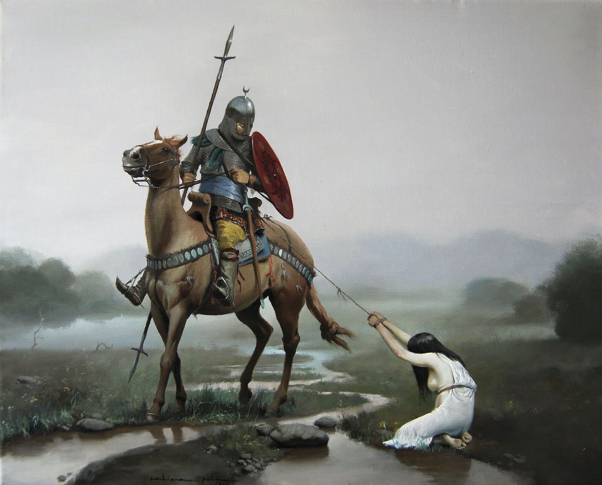 nonregemesse's tweet image. A Muslim raider returns from a raid with a Christian captive