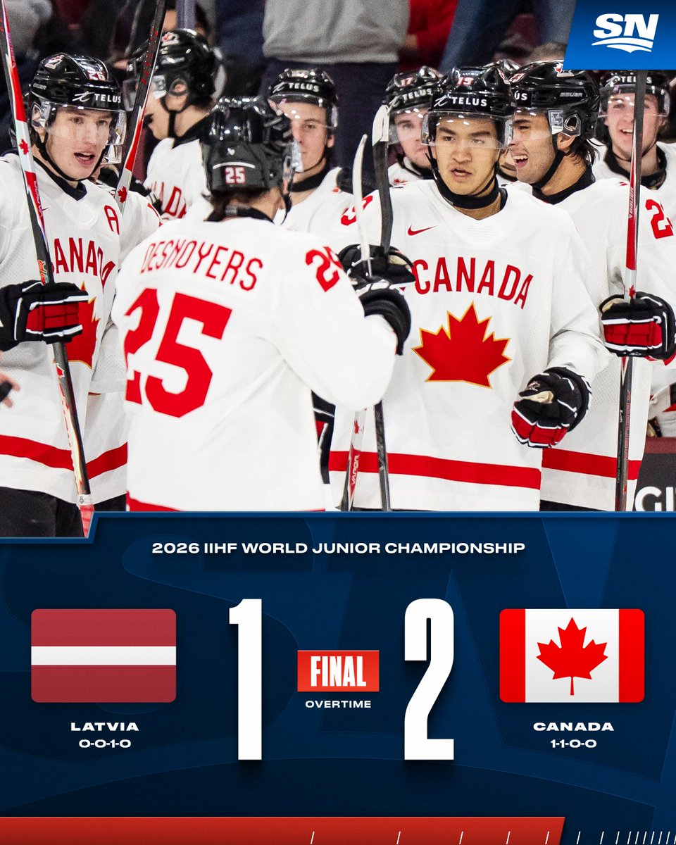 Canada remains undefeated at the #WorldJuniors following an OT win over Latvia 👏